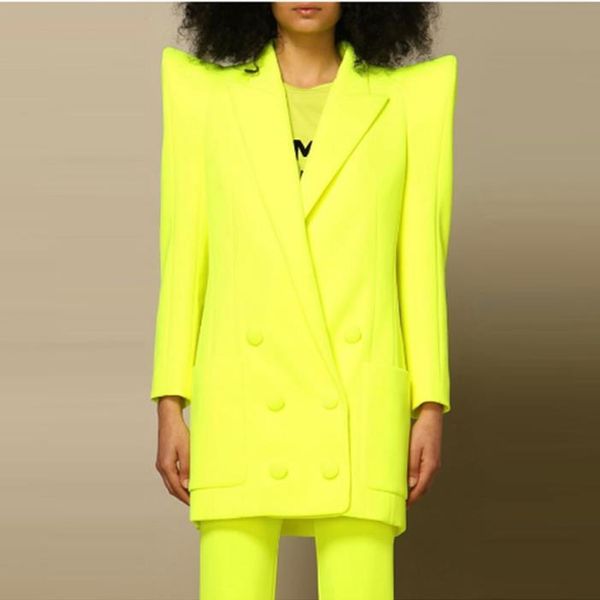 

7 2022 milan autumn women's two piece pants coat lapel neck yellow empire quality oulaidi, White
