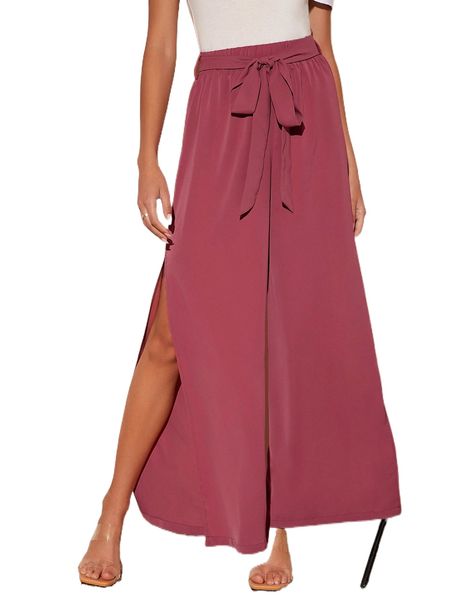 

split thigh belted wide leg pants i5ef#, Black;white