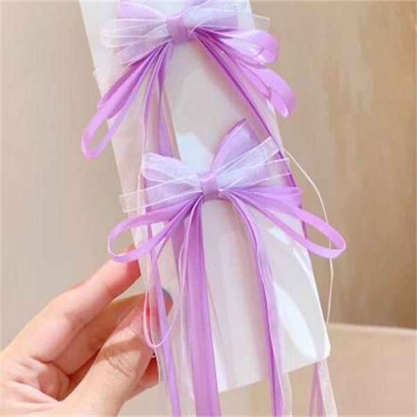 

long ribbon hairpin knitting hairpin baby high beauty clip girl tassel bows20, Slivery;white
