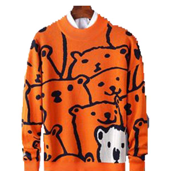 

men's autumn casual sweater printing fashion slim-fit sweater cotton long-sleeved round neck men's warm pullover, White;black