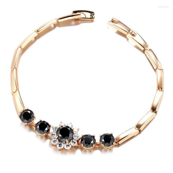 Cadeia de link Kinel Fashion 585 Pulseira de ouro rosa para mulheres Luxo Bride Black Black Natural Zircão Bracelets Vintage Jóias finas ke