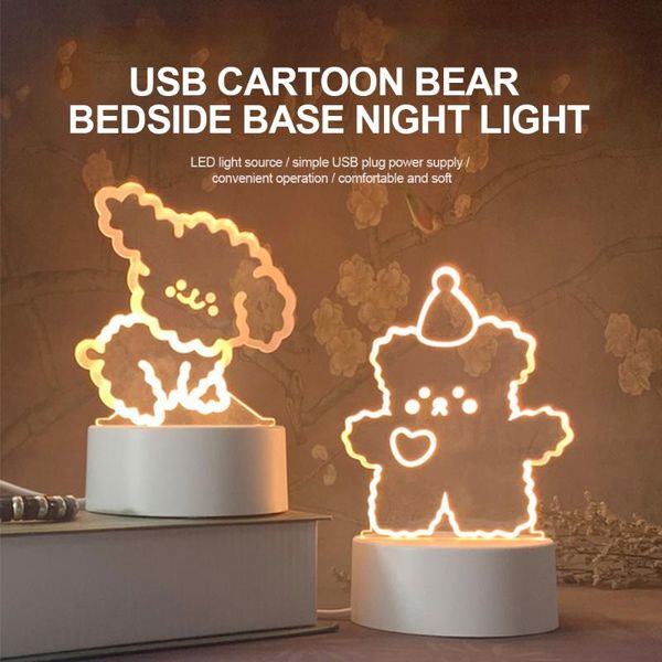Luci notturne 3D LED Luce adorabile orso cane tavolo USB lampada da cartone animato tocco acrilico regalo luminoso per bambini vacanza decorazione della stanza del bambino