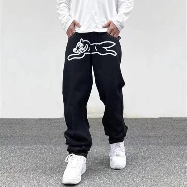 Tasarımcı Mens Jeans Ropa Köpek Baskı Sokak Giyim Erkekler Hip Hop Bol Pantolon Y2K Giysileri Düz gevşek Goth denim pantolon Pantalones Vaquerosmens