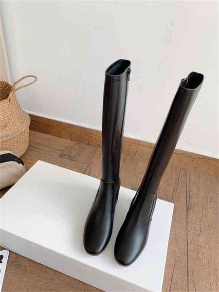 

boots by square head side zipper single boot thick high heel boots women's thin medium, Black
