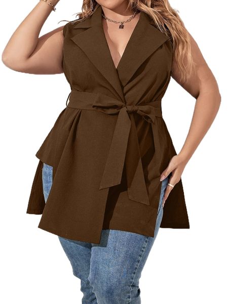 

plus m-slit hem belted vest blazer q8ro#, Black