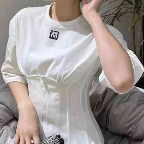 

women's t-shirt dawangjia aw minority extremely simple style short sleeved female white king fish bone girdle t-shirt slim and