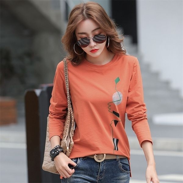 

ljls plus size print t shirt women cotton korean woman clothes spring autumn t- long sleeve tee femme 220407, White