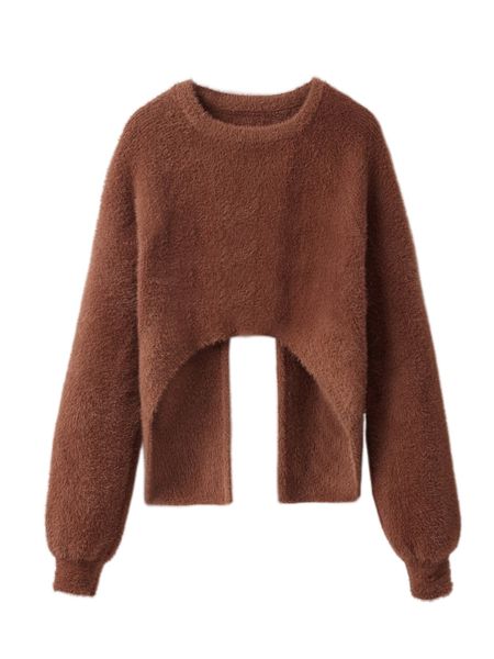 

asymmetrical hem fuzzy sweater k8ty#, White;black