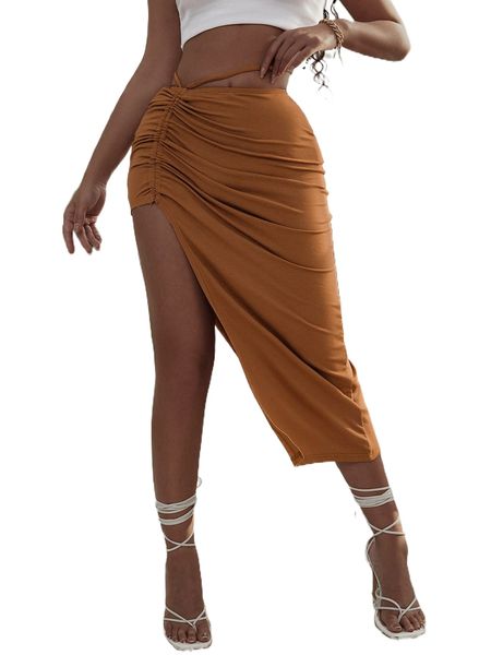 

sxy drawstring side asymmetrical hem skirt p1ft#, Black