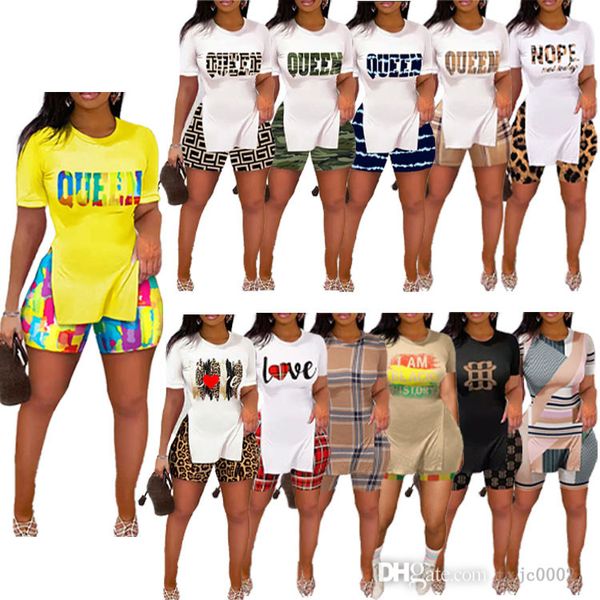 Calças impressas femininas define duas peças roupas de designer camiseta shorts de manga curta combinando conjuntos de verão feminino sportswear