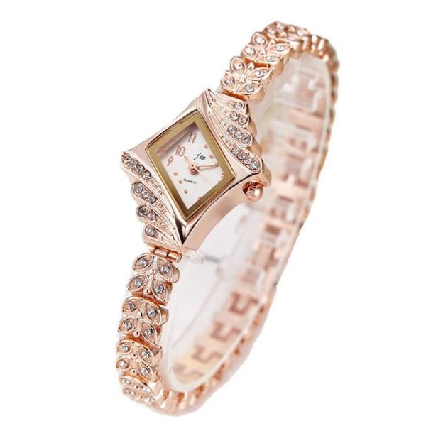 

luxury new wristwatches bracelet women crystal rhombus shell dress wristwatch clock diamond leaf full band design fashion casual quartz watc, Slivery;golden