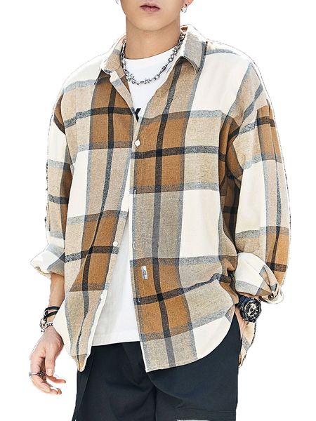 

men plaid drop shoulder shirt n0x7#, White;black