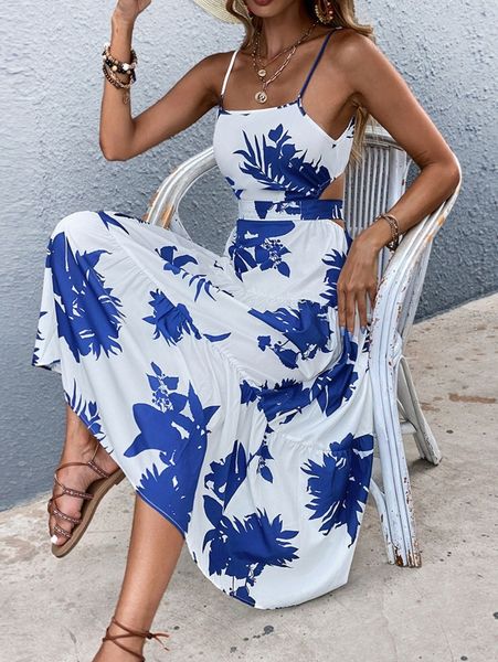 

floral print tie back cami dress k4xc#, Black;gray
