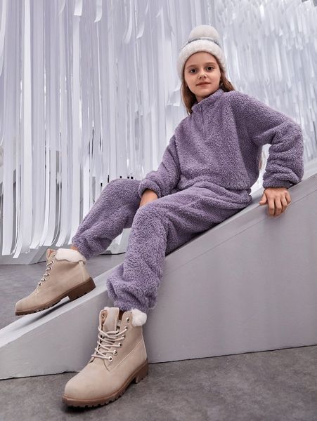 

girls half zip teddy pullover & pants she, White