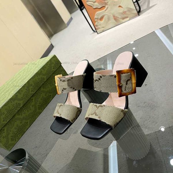 

sandals famous designer women slippers luxury slides 7cm chunky heels embroider genuine leather big buckle casual shoes sliders with box, Black