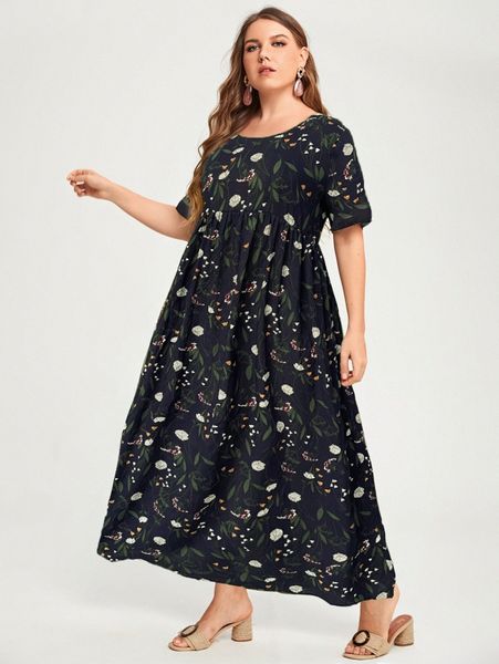 

plus floral print dress f5yw#, Black
