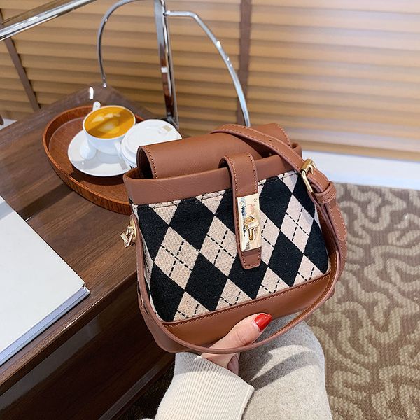 

designer rhombus shoulder messenger bag woman pu stitching ladies handbag fashion luxury simple women cosmetic bag