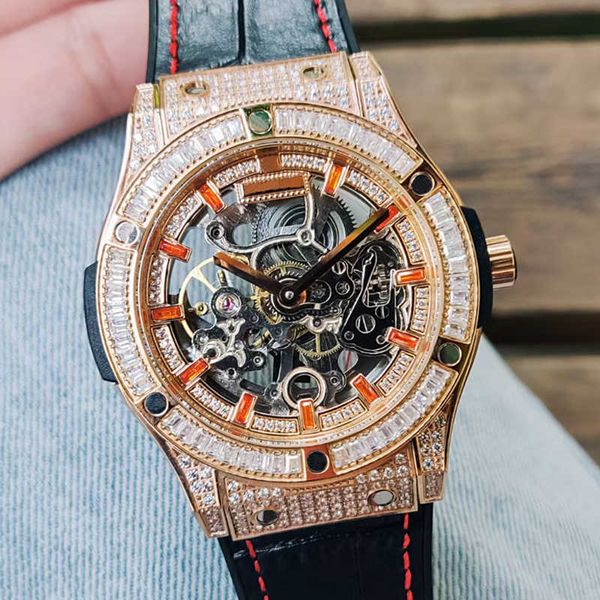

aaa quality skeleton dial mechanical movement men wristwatches mechanical transparent automatic mens watches with leather belt, Slivery;brown