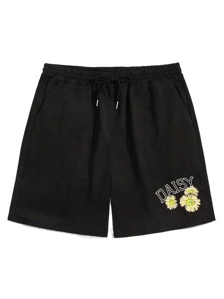 

romwe guys daisy print shorts m18g#, White;black