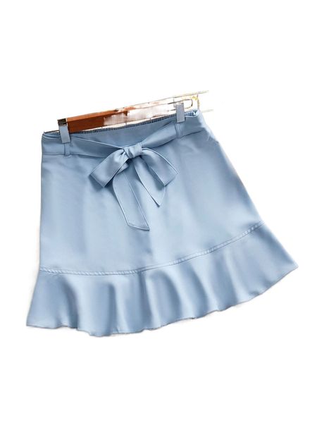 

ruffle hem belted skirt j82f#, Black