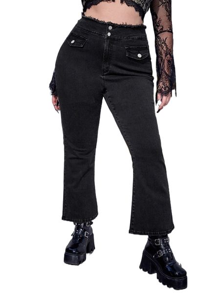 

plus raw trimmed high waisted flare leg jeans 28xo#, Blue