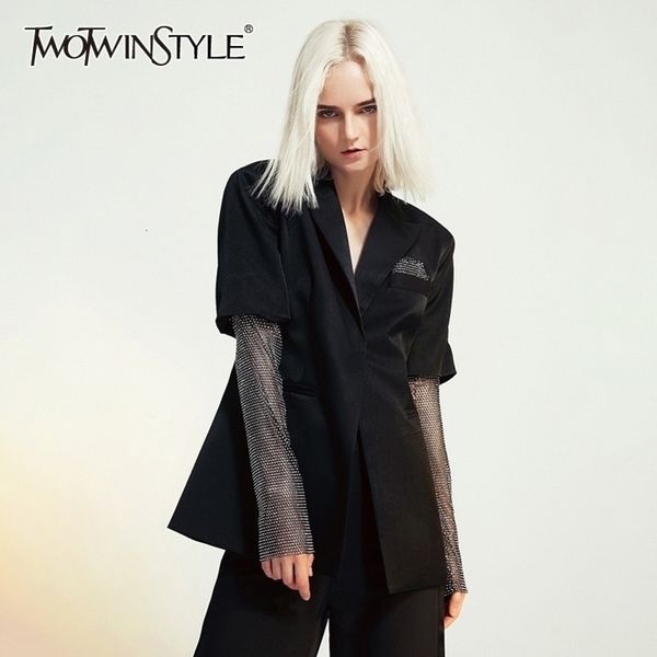 

patchwork diamond womens blazer long sleeve notched hit color slim suit female autumn plus size fashion y201026, White;black