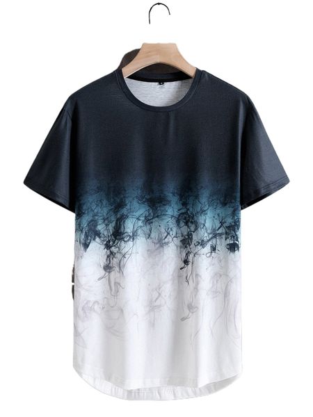 

men ombre smog print curved hem tee i6bd#, White;black
