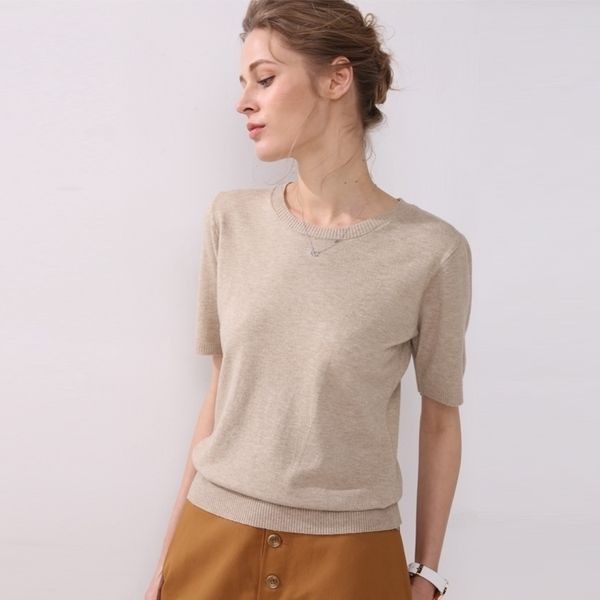 

spring and autumn womens large solid wool cashmere sweater short sleeve roundneck sweaters knit sweater computer oversize y200720, White;black