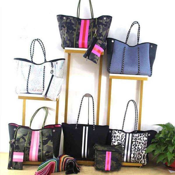 Borse a tracolla da donna in neoprene leopardato moda Borse da spiaggia mimetiche casual Borse a tracolla grande capacità Borsa shopper grande Estate 2021 X220331