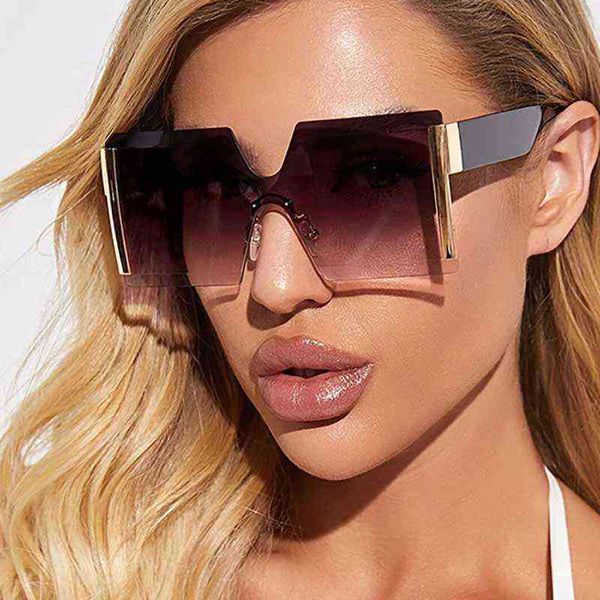 

2022 big frame oversize sunglasses women brand designer rimless square shades vintage fashion gradient clear sun glasses y220410, White;black