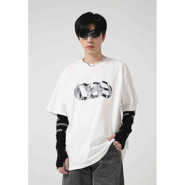 

men's summer simple print short sleeve round neck t-shirt fashion top, White;black