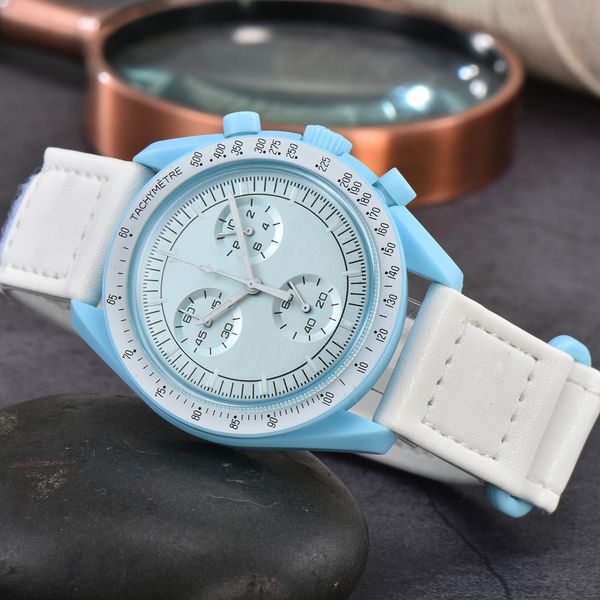 

fashion planet moon watches mens luxury brand waterproof sport wristwatch chronograph leather quartz clock relogio masculino, Slivery;golden
