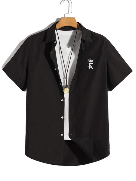 

men crown & letter graphic shirt f9ad#, White;black