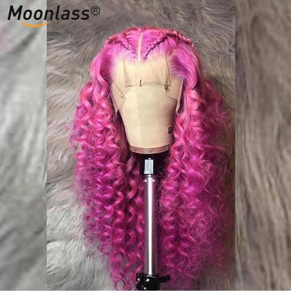 Transparente tiefe Wellen-Spitze-Frontal-Perücken, verworrene lockige Echthaar-Perücken, rosa/schwarz/braun/blond, Lace-Front-Perücke, synthetisches Haar für schwarze Frauen