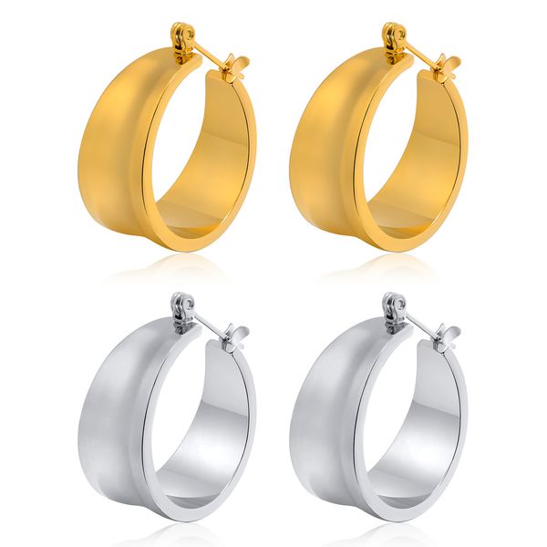 

simple gold / silver stainless steel geometric hoop earrings for ladies fashion shopping holiday wedding dating, Golden;silver