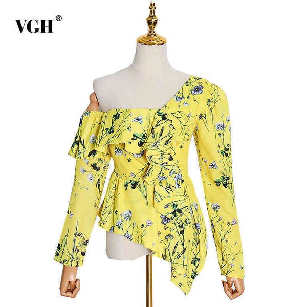 

asymmetrical patchwork shirts for women skew collar off shoulder long sleeve ruffles blouses female fashion clothing summer 210507, White