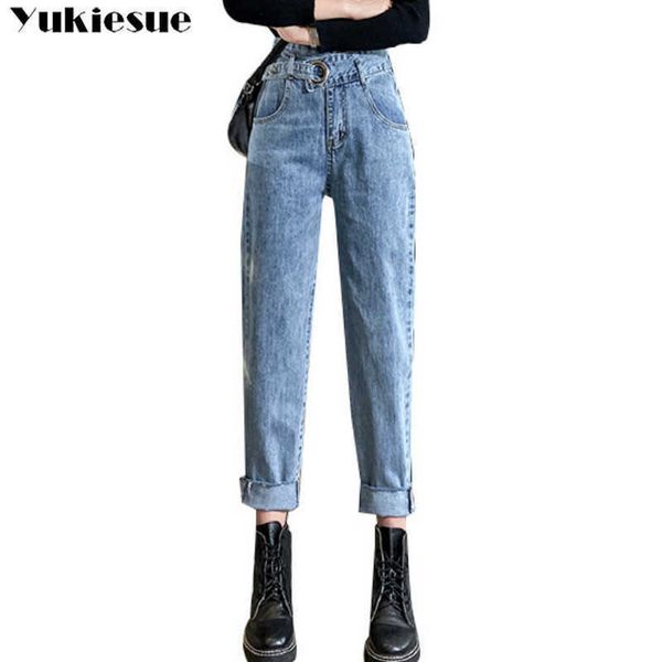 

high waist jeans woman plus size street style denim pants loose coated vintage washed boyfriend women plus 210608, Blue