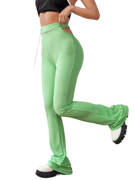 

cut out belted bootcut leg pants c6y7#, Black;white