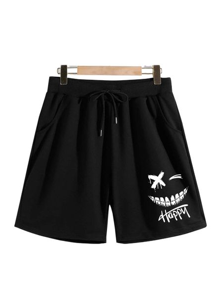 

men cartoon & letter graphic drawstring waist shorts z3vb#, White;black