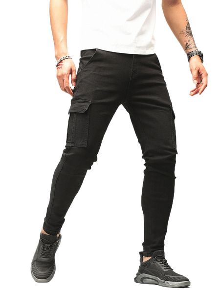 

men flap pocket side cargo jeans d38w#, Blue