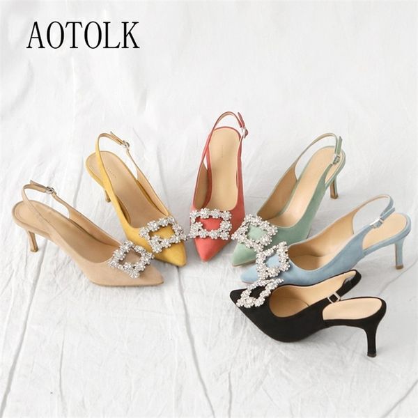 

women pumps ladies rhinestones high heels female luxury sandals pointed toe brand dress party wedding shoes large size 41 220721, Black