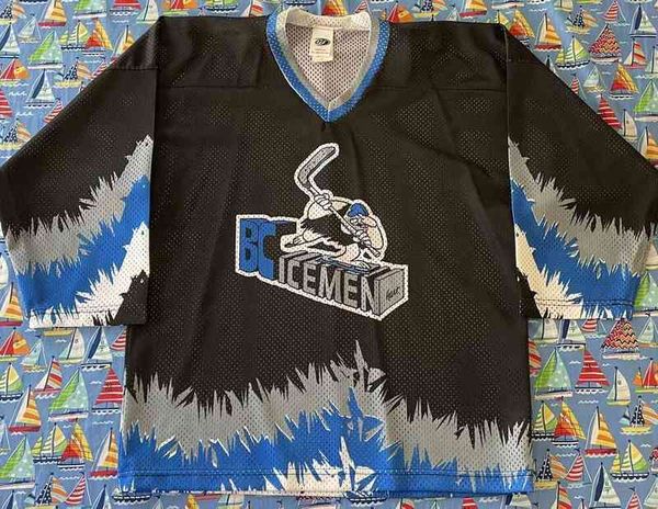 

stitched vintage ot sports uhl bc icemen hockey jersey mens kids throwback jerseys, Black