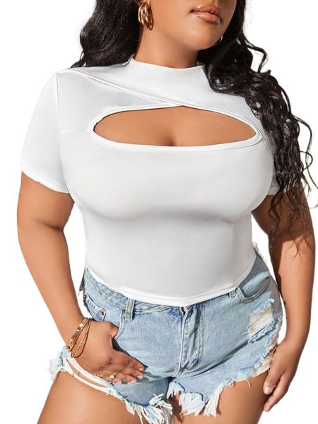 

sxy plus solid cut out stand neck tee m82z#, Black