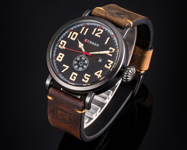 

curren luxury mens quartz watch waterproof sport watches men leather masculino 220531, Slivery;brown