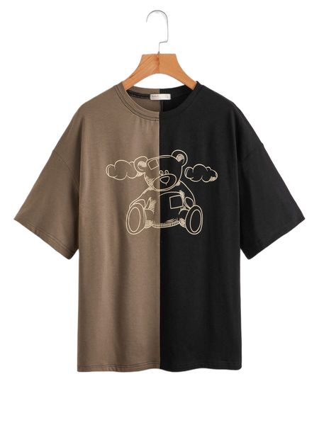 

plus cartoon graphic drop shoulder tee b6et#, Black