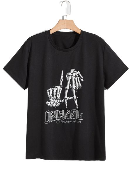 

men skeleton and letter graphic tee u0at#, White;black