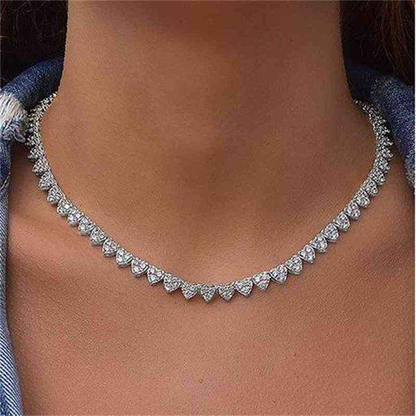 

2021 5a shape cz iced out bling heart tennis necklace for women girlfriend valentine's gift fashion jewelry, Silver