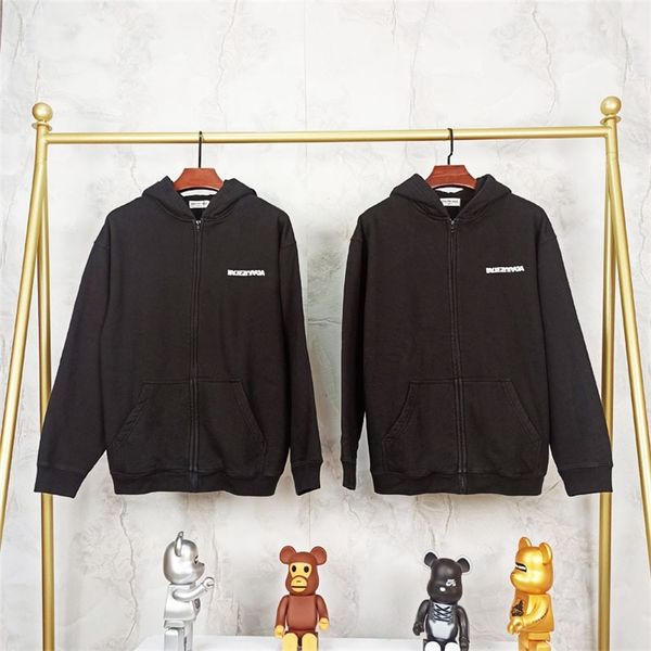 

paris disorderly reverse embroidery hoodie for men and women with loose zipper cardigan, Black