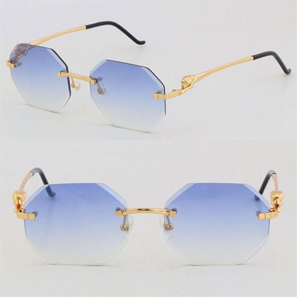 

new model designer diamond cut lens metal rimless square sunglasses womens sun glasses leopard series frame 18k gold male and fema230h, White;black
