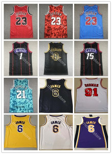 

los 23 6 angeles basketball jersey mj scottie 8 dennis 91 rodman tim 21 duncan retro mesh vince 15 carter tracy 1 mcgrady horoscope jerseys, Black;red
